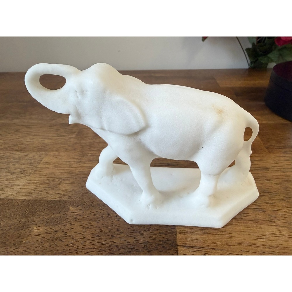 Vintage White Cast Stone Elephant Figurine Mid Century Safari Decor Retro Figure
